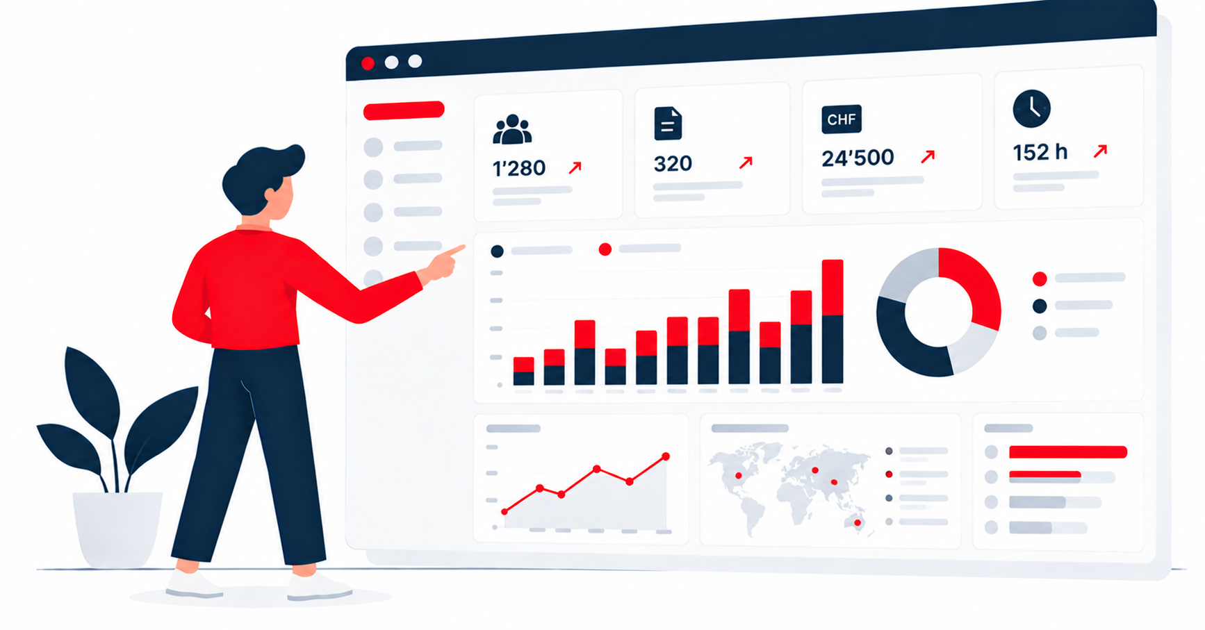 Fatturato, fatture aperte, crescita clienti e carico di lavoro – in un dashboard chiaro. Fatturato, fatture aperte, crescita clienti e carico di lavoro – in un dashboard chiaro.